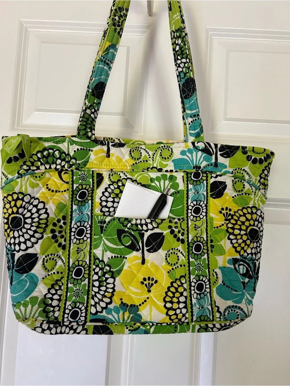 Vera Bradley Green, Yellow & Teal and Black Floral Quilted Tote